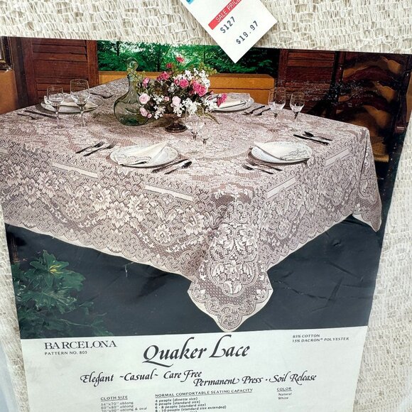 Quaker Lace Tablecloth Barcelona 70x90 Oval/Oblong Natural Made In USA - Picture 7 of 13